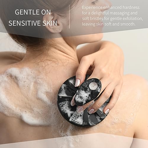 Image of Silicone Body Scrubber, Upgrade 3rd Gen Shower Bath Brush, Lather Nicely, Soft Massage Body, More Hygienic Than Traditional Loofah, Gentle Exfoliating for Sensitive Skin, 1 Pack, Black