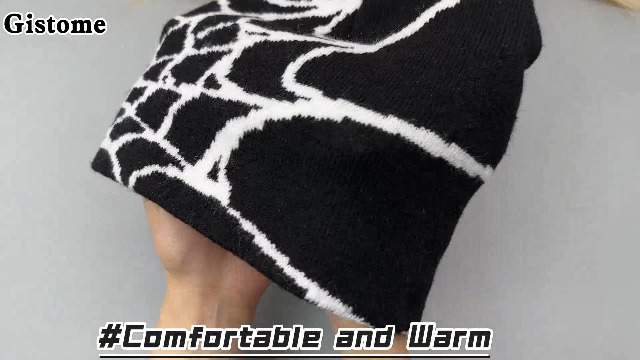 Amazon.com: Spider Web Beanie Hat, Black Cobweb Knitted  display picture 3