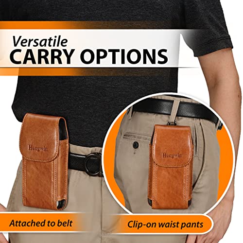 Hengwin Cell Phone Holster Designed For Iphone Se / 8 / 7 / 6S / 6 Magnetic Case With Belt Clip / Loop Belt Holder Leather Carrying Pouch Compatible With Iphone Se/8/7/6S With Thick Case On (Brown) #TOP4
