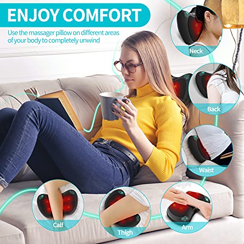 Shiatsu-Massagekissen Rückenmassagegerät mit 8 Knoten und 3 Speed Tiefengewebsknetung Leise Massagegerät für Hals Rücken Bein Nacken mit 1,8 m Stromkabel 1,2 m Autokabel - Image 6
