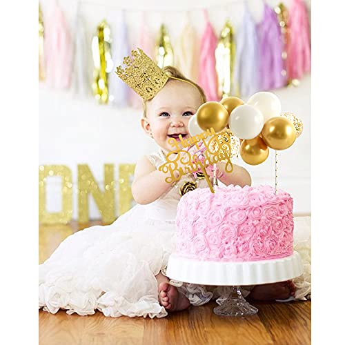 Beishida 5 Inch 10Pcs Balloon Cloud Cake Topper White Gold Happy Birthday Cake Toppers Mini Balloon Cake Topper Garland With Happy Birthday Letter Decorations #TOP5