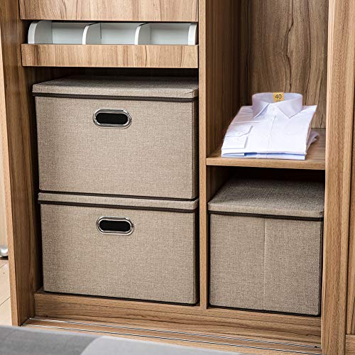 Image of PRANDOM Large Collapsible Storage Bins with Lids [1-Pack] Jute Fabric Foldable Storage Boxes Organizer Containers Baskets Cube with Cover for Home Bedroom Closet Office Nursery (17.7x11.8x11.8)