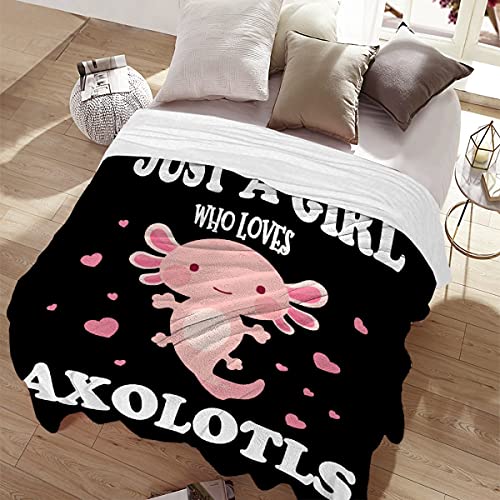 Image of Axolotl Blanket Gift for Girls Women Lightweight Throws-Just A Girl Who Loves Axolotls Plush Cute Animals Fish Decor Kids Quilt Kawaii Soft Flannel Blankets for Couch Bed Chair-50x60 Inches
