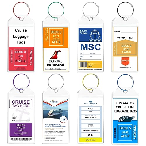 Cruise Luggage Tags NTONPOWER 8 Pcs Luggage Tags for Suitcases with Zip Seal & Steel Loops Luggage Tags Cruise Accessories(3.5 x 7.4 in)