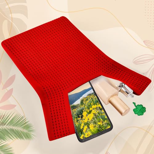 Image of Small Crochet Knit Tote Wrist Bag, Portable Knot Sleeve Handle Bag Cute Wristlet Pouch Purse for Women