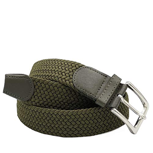 Gloop Cinturón elástico unisex de tejido trenzado elástico para hombre y mujer, ancho aprox. 3,5 cm, talla 105 cm, 110 cm, 115 cm, 120 cm, 130 cm, 135 cm, 140 cm, 145 cm, 150 cm y 155 cm, verde Cover