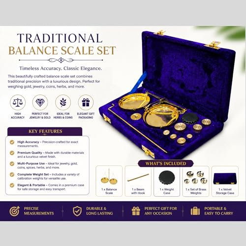 Báscula antigua de balance de latón con pesas azul miniatura 3