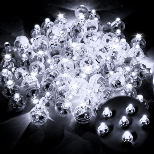 HuaMuDM 120 Piezas Mini Luces LED para Globos,LED Lámpara Globo,Reutilizable,Halloween,Navidad, Carnaval,Decoración de Fiestas de Bodas (Blanco)