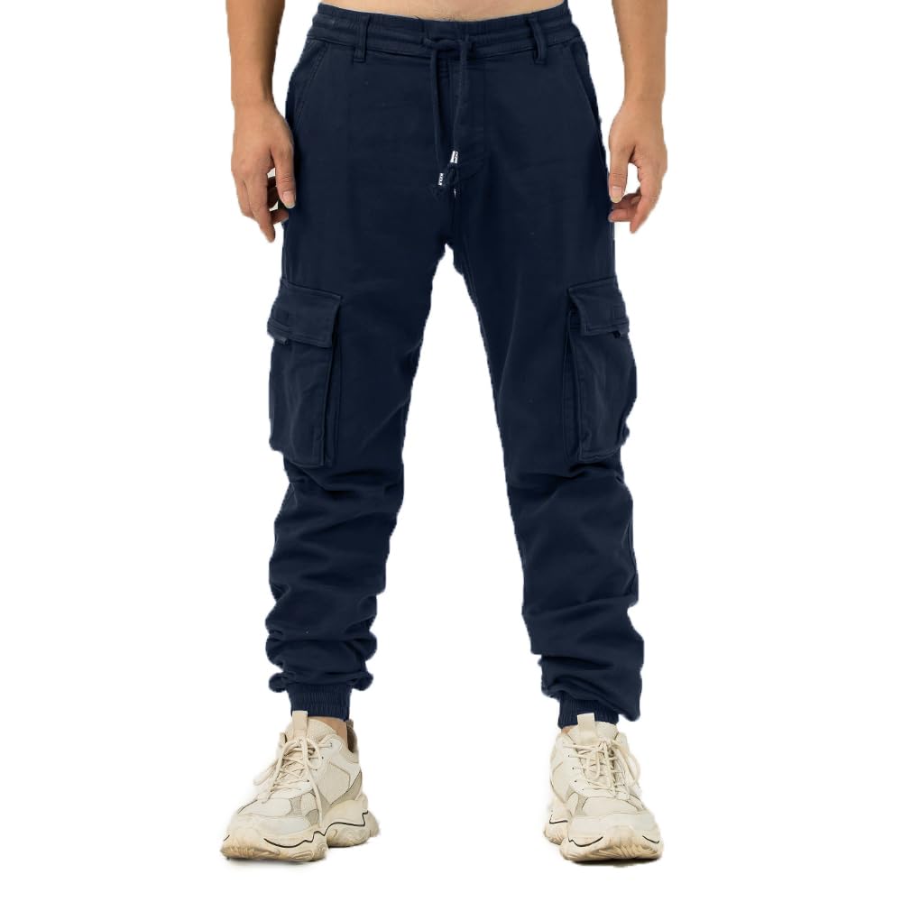 TONY BACKER Pantaloni Cargo Uomo in Maglia di Cotone Multitasche Laterali Casual e Chiusura Coulisse e i Lacci nella Vita 7905