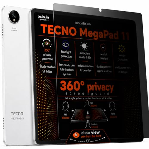 Image of Pxin 360 Pro Privacy Screen guard compatible with Tecno MegaPad 11 | Anti Glare | Anti UV | Anti Blue | Anti Reflection | Privacy Filter | Unbreakable Build