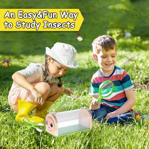 Bug Catcher Kit for Kids,Critter Habitat Box for Indoor/Outdoor Insect Collecting,Includes Carrying Handle and Easy-Access Door,with Bug Tong,Tweezer & Magnifying Glass,Gift for Boys and Girls