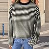 LYSINK Women Striped Color Block Shirts Y2k Round Neck Casual Tops Summer Fall Loose Going Out Pullovers Streetwear (H-Dark Grey, XS) #2