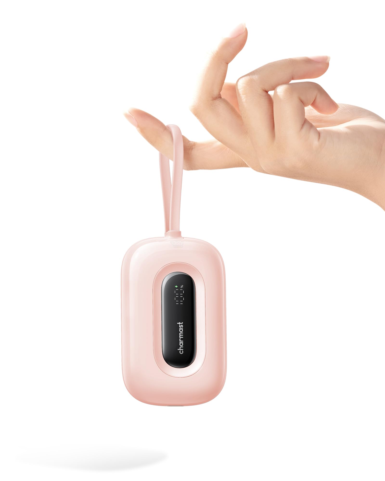 Charmast Mini Power Bank 10000mAh con Cavi Integrati (Rimovibile) 20W Caricatore Portatile Ricarica Rapida USB C Ultra Compatto Powerbank Compatibile con iPhone 15/14/13/12 Samsung Huawei(rosa)