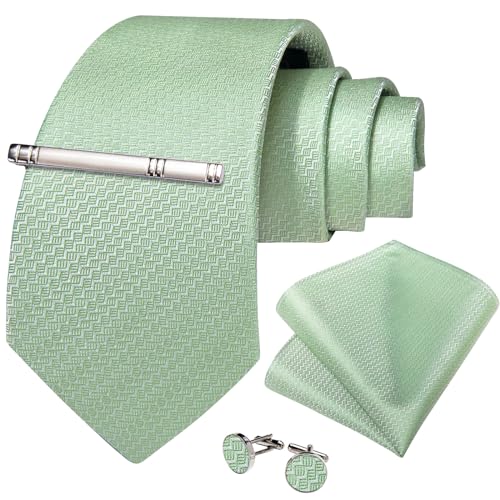 Image of DiBanGu Mens Tie Silk Plaid Striped Necktie and Pocket Square Cufflinks Tie Clip Set with Gift Box Formal Wedding Party