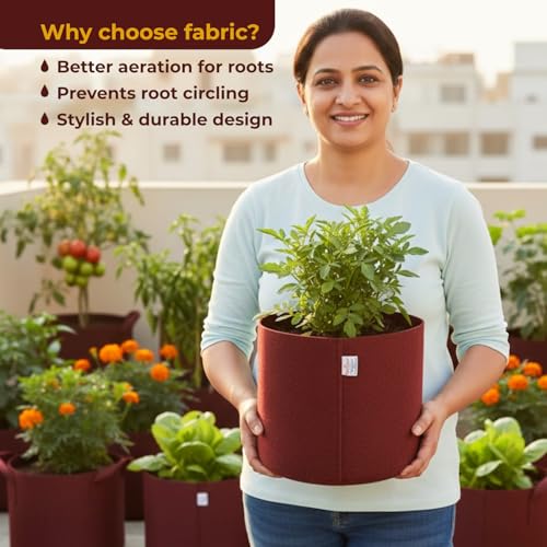 Image of Casa De Amor 400 GSM Geo Fabric Plant Grow Bag Suitable for Terrace and Flowers Vegetable Gardening (Maroon, 10x10 Inch Pack of 3)