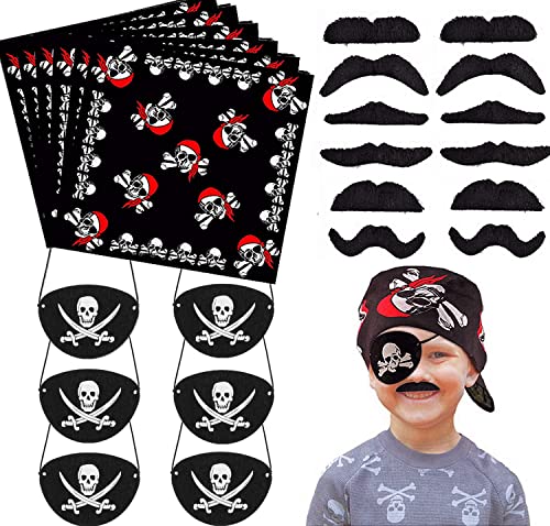 24 Pcs Accessoires Pirate Set Patch De Oeil De Enfants Bandana Pirate Foulard Auto-Adhésif Barbe Fausse Moustache pour Le Carnaval De Halloween, La Fête À...