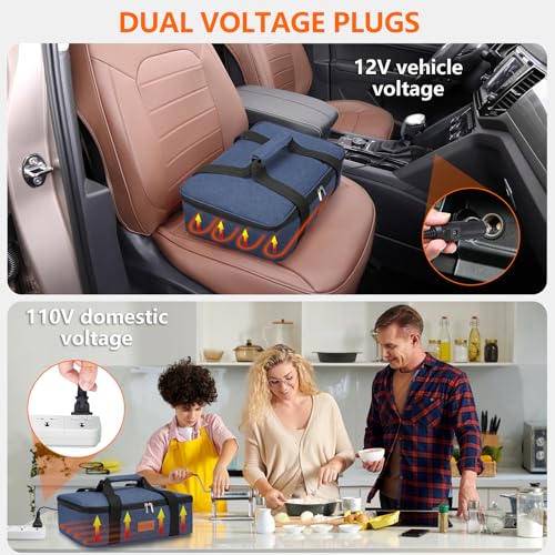 Image of Electric Food Warmer Fit 9 inchx13 inchCasserole Carrier-12V /24V Car&110V Home Gray