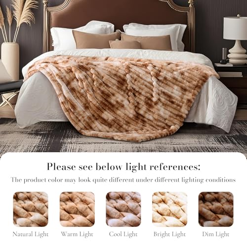 Amélie Home Soft Faux Fur Throw Blanket for Couch, Tie-dye Khaki, 55"x70" - image 4