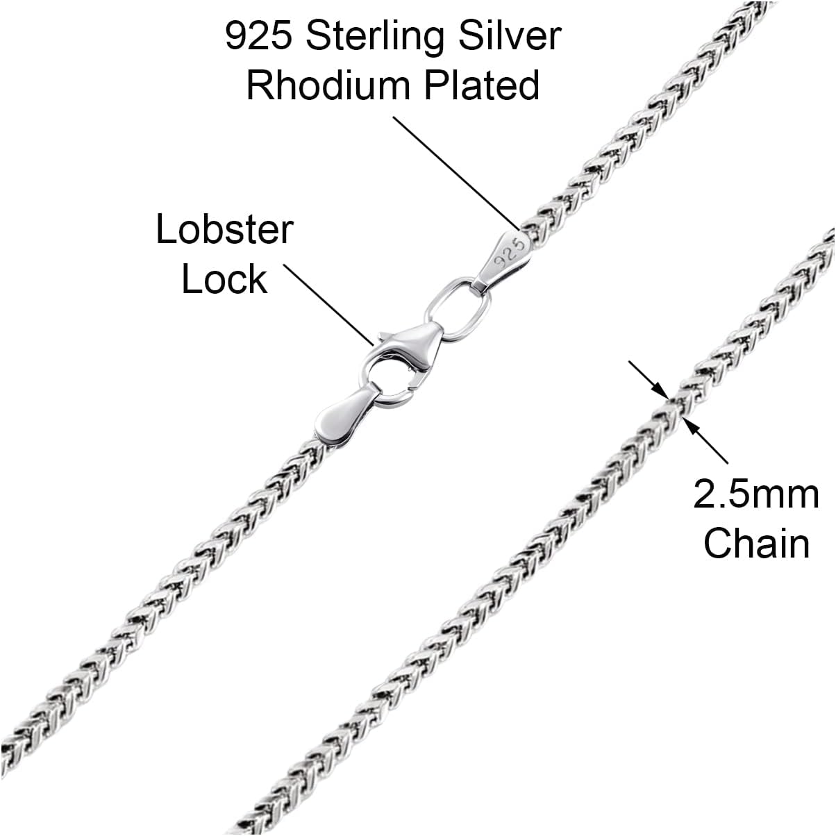 Savlano 925 Sterling Silver Rhodium Plated Solid 2.5MM Franco Square Box Chain Necklace for Women & Men-Made In Italy Comes with a Gift Box - Image 2