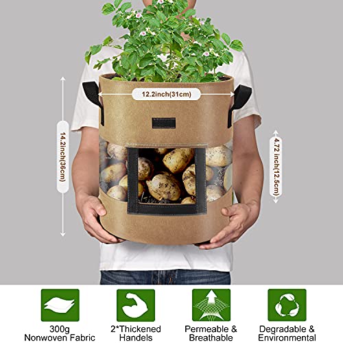 Florelf Visible Strawberry Sweet Potato Grow Bags 7 Gallon With Flap Window 3-Pack, Heavy Duty Thickened Aeration Nonwoven Fabric Pots With Handles, Come With 3-Pcs Plant Labels&Lens Hoods #TOP2
