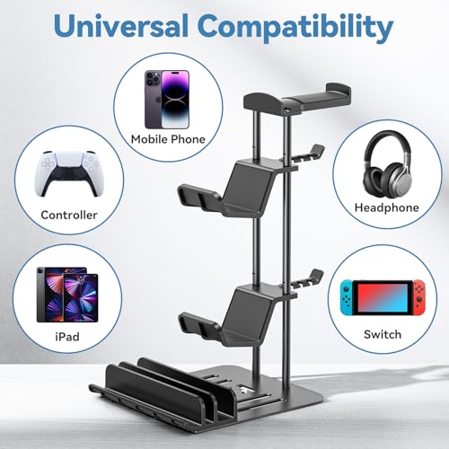 KDD Headphone Stand, Game Controller Holder & Headset Holder for Desk, Earphone Stand with Aluminum Supporting Bar, Universal Storage Organizer Headphones/Controller/Switch/iPad/Mobile Phone - Image 7