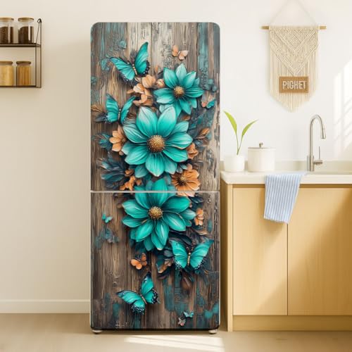 Image of GOMAKERER 2 Pcs Sunflowers and Daisies Pattern Removable Refrigerator Wraps, Self-Adhesive Fridge Door Mural Vinyl Freezers Panel Cover Sticker for Kitchen Bar Decor, 41.5x200cm