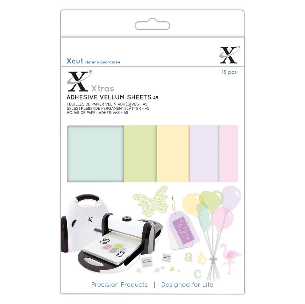 Xcut Xtras A5 Adhesive Vellum Sheets, 15 Pieces, Coloured, Art Craft, Adhesive Sheets for Craft Projects Card Making, Scrapbooking Supplies, Sticky Back Sheets, Vellum Craft Supplies
