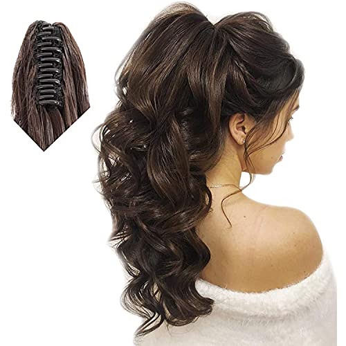 Image of Women Ponytail Hair Extension 20 Inch Step Cutting Curly Brown Highlight Hair Pieces for Women Party /Halloween /Christmas