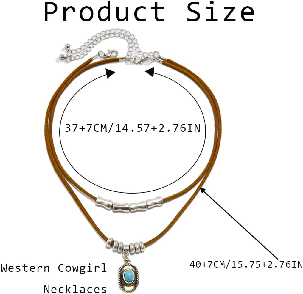 Western Necklaces Cowboy Cowgirl Accessories Beaded Turquoise Hat Pendant Necklaces Layered Vintage Leather Necklaces for Women - Image 6