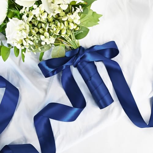 Image of Double Face Satin Ribbon 1-1 /2 inch X 50 Yards Polyester Navy Blue Ribbon for Gift Wrapping Very Suitable for Weddings Party Hair Bow Invitation Decorations and MoreDecorations and More