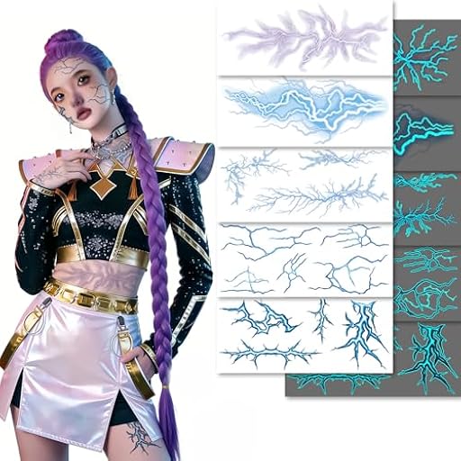 5 hojas tatuajes para demonios, luminosos tatuajes temporales para disfraces de demonios, K pop Hunter Anime Disfraces, para cosplay, carnaval, Halloween, noches en el escenario,verde | Ya disponible en tu tienda friki favorita! En mundofriki.es!