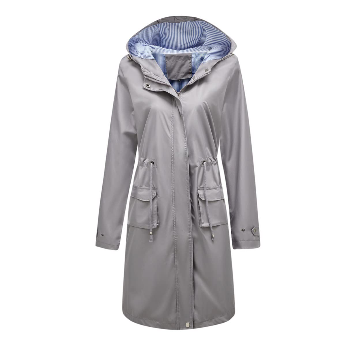 YUNCLOS - Abrigo impermeable para mujer, elegante, cortavientos con capucha, largo y delgado, color sólido