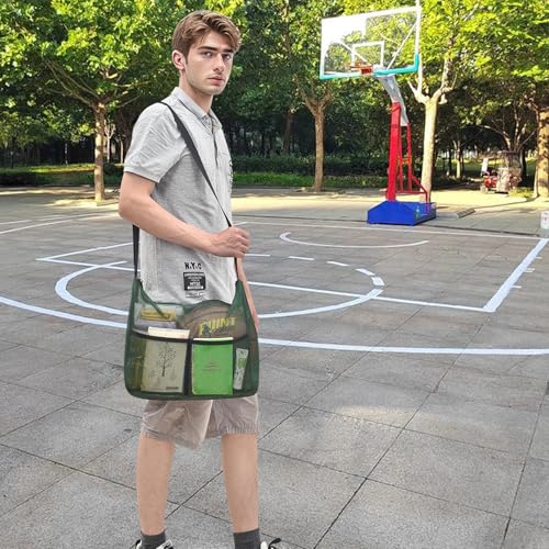 Image of Mildbeer 12x6x12 Mesh Crossbody Bag for Gym & Beach | Gym tote bag with adjustable 30-57 inch crossbody strap. Breathable quick-dry, sandproof. Lightweight foldable for travel