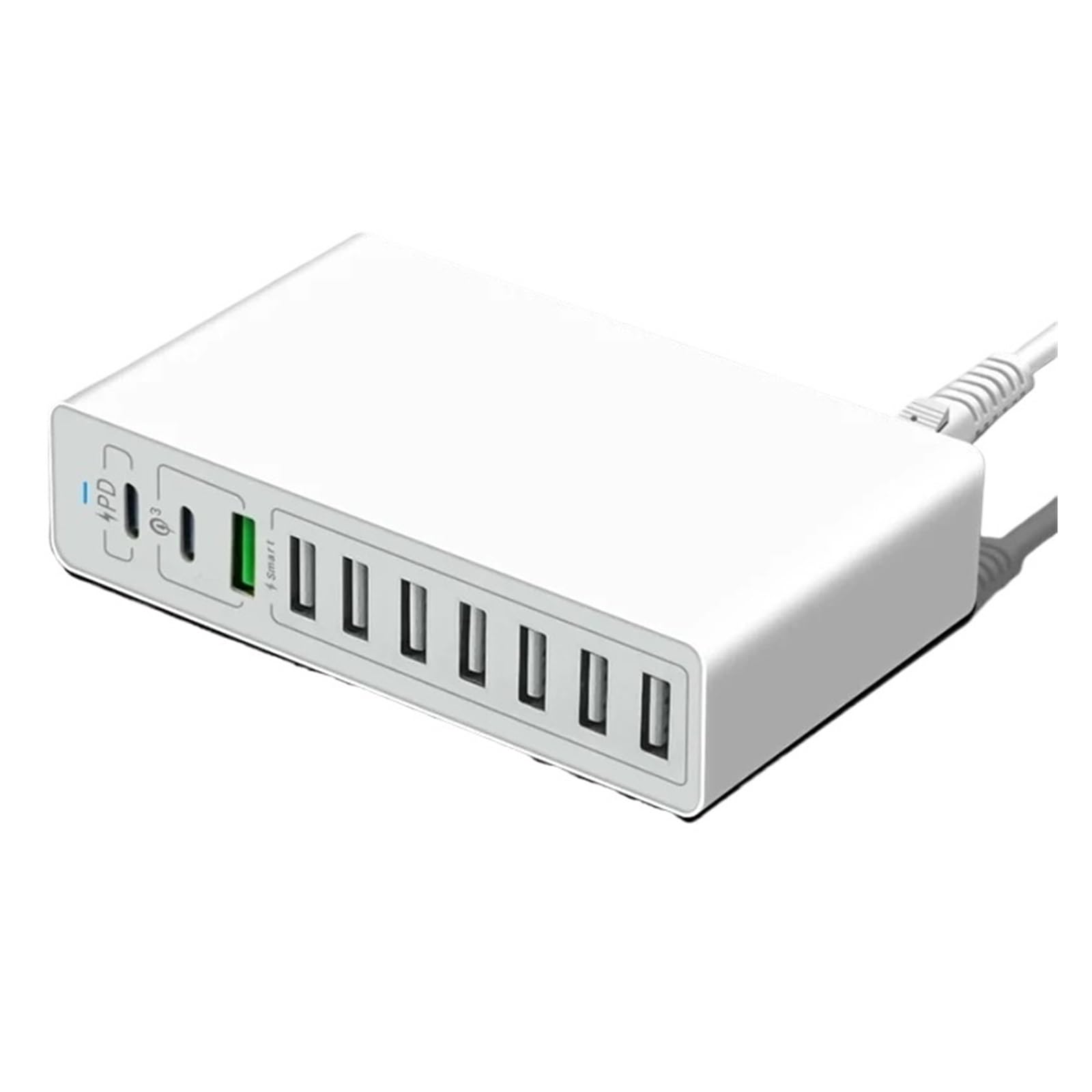 Caricatore USB Multiplo Da Tavolo 65 W Stazione Di Ricarica Hub Muro Veloce Viaggio Multiporta Capacità Di Ricarica Rapida(65W White 10 Port)