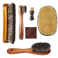 Shoe Brush Set - Horsehair Brush for Shoe Shine Polish Buff - Shoe Polish Dauber Applicator Brushes + Shoes Polish Cloth Glove