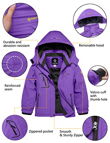 GEMYSE Mädchen Skijacke wasserdicht Winterjacke winddicht Fleece Schneeanzug warm mit Kapuze für Outdoor(Lila,116-122)