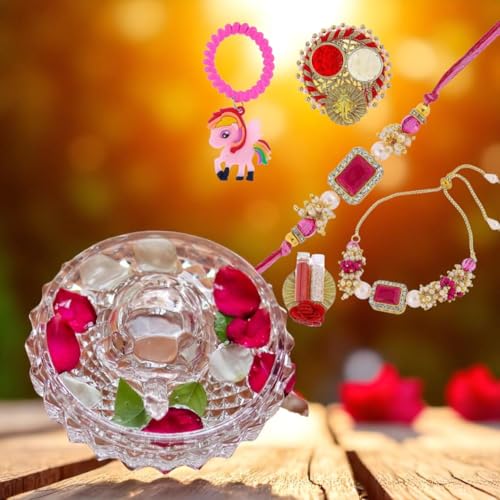 Image of SAUDEEP INDIA Feng Shui Crystal Tortise with Plate for Good Luck with Family /Couple Rakhi Set Brother Bhabhi & Kids | Turtle for Vastu Home Decor(Couple Rakhi with Gift Hamper)