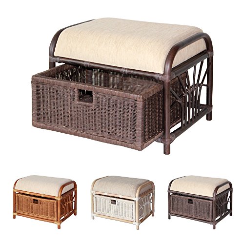Krit Handmade Rattan Wicker Ottoman Footstool Pouf Stool w Basket w Cushion Color Dark Brown