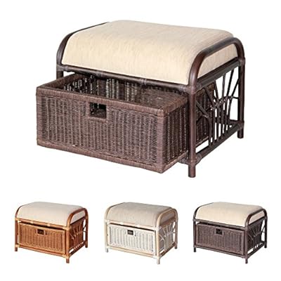 Krit Handmade Rattan Wicker Ottoman Footstool Pouf Stool w/Basket w/Cushion Color Dark Brown