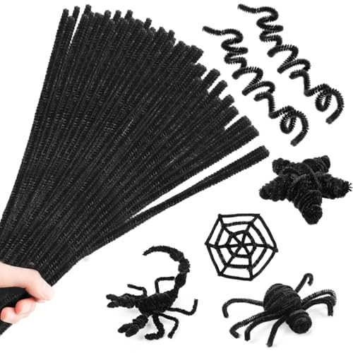 Roundfunny 200 Psc 24 Inch Extra Long Pipe Cleaners Black Chenille Stems Pipe Cleaners Craft Fluffy Chenille Stems Craft Supplies For Diy Arts Projects Creative Decoration