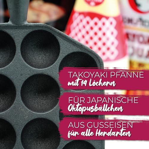1mal1japan Takoyaki Kochset für japanische Oktopusbällchen (für 8 Portionen, 6-teiliges DIY Takoyaki Box, inkl. Anleitung), Geschenkidee (Takoyaki Kochbox mit Pfanne)