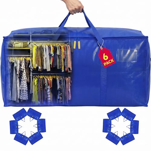 SAVER4ALL Wide-Top-Opening Moving Bags Heavy Duty,Extra Large Moving Bags for Travel/College Packing/Storage/Organization/Seasonal Clothes & Bedding Storage,Moving Supplies Bins (Blue,6Pcs) - image 1