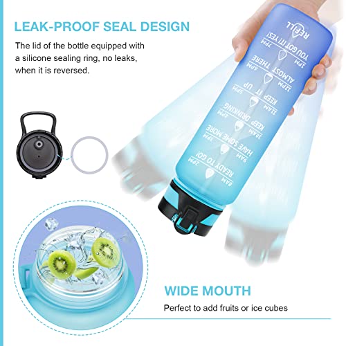 Image of PASER Motivational Water Bottle 32 oz with Straw & Time Marker, BPA Free & Leakproof Tritan Portable Reusable Fitness Sports Water Jug for Men Women & Kids (with Bottle Brush and Straw Brush)