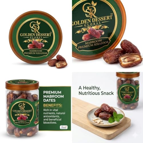 Image of Golden Dessert Global Mabroom Premium Khajoor | Premium Quality Dates Dry Fruit | Soft & Naturally Sweet Arabian Dates | Rich in Nutrition | Fresh & Hygienically Packed Naturally Sweet & Soft | Healthy Energy Snack | No Added Sugar | 100% Natural & Vegetarian (Pack of 2)