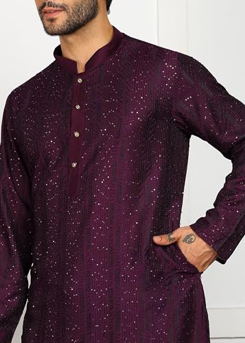 Image of Amazon Brand - Tavasya Men Maroon Self-Design Sequinned