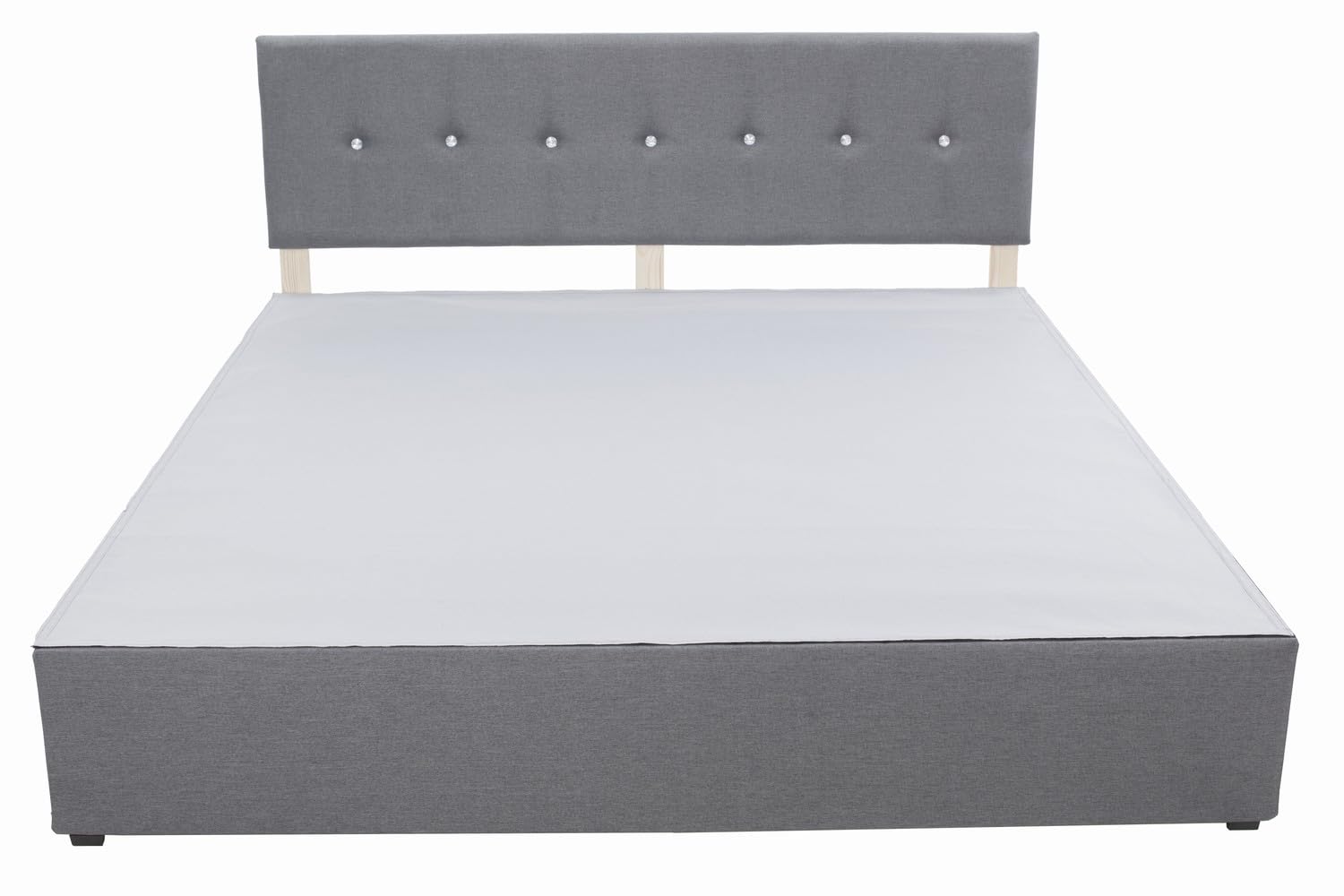 Panana Platform Bed Frame with/without Storage Drawers & Height Headboard, Grey Linen Fabric Divan Bed, Mattress Foundation with Metal Slats (6FT Super King, Crystals Headboard, No Drawer)