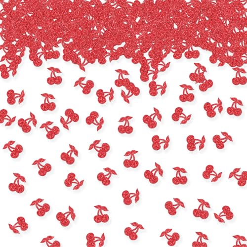 100pcs Cherry Confetti, Red Glitter Sweet Cherry Table Confetti for Baby Shower, Cherry Paper Scatters, Wedding/Fruit Themed 1st Birthday Party Table Decoration