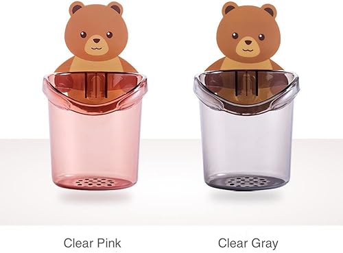 Miniatura 9 de Portacepillos de dientes Kawaii Bear para montar en la pared para niños, adolescentes, niñas, baño, dormitorio, adhesivo sin rastro, soporte para
