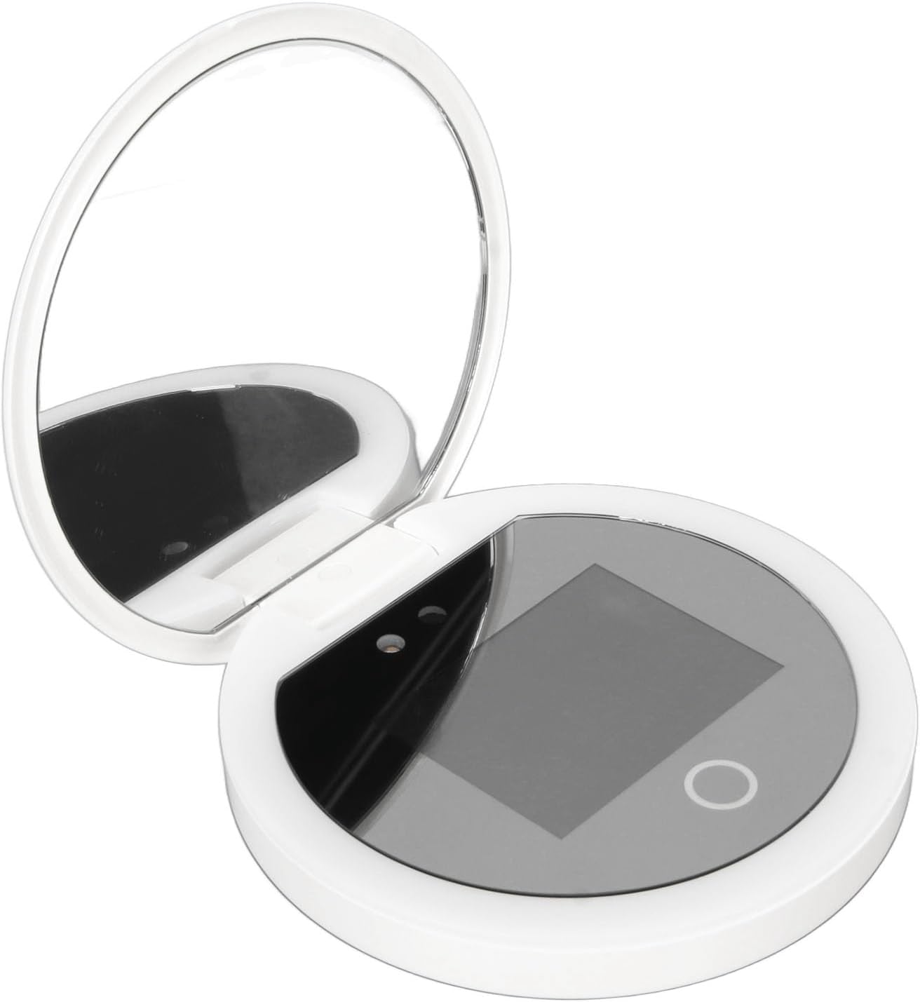 Dpofirs Portable Travel Compact Mirror with Camera for Sunscreen Test, 2X Magnification Lighted Mirror for Handbag Pocket, 3.5in Pocket Size L
