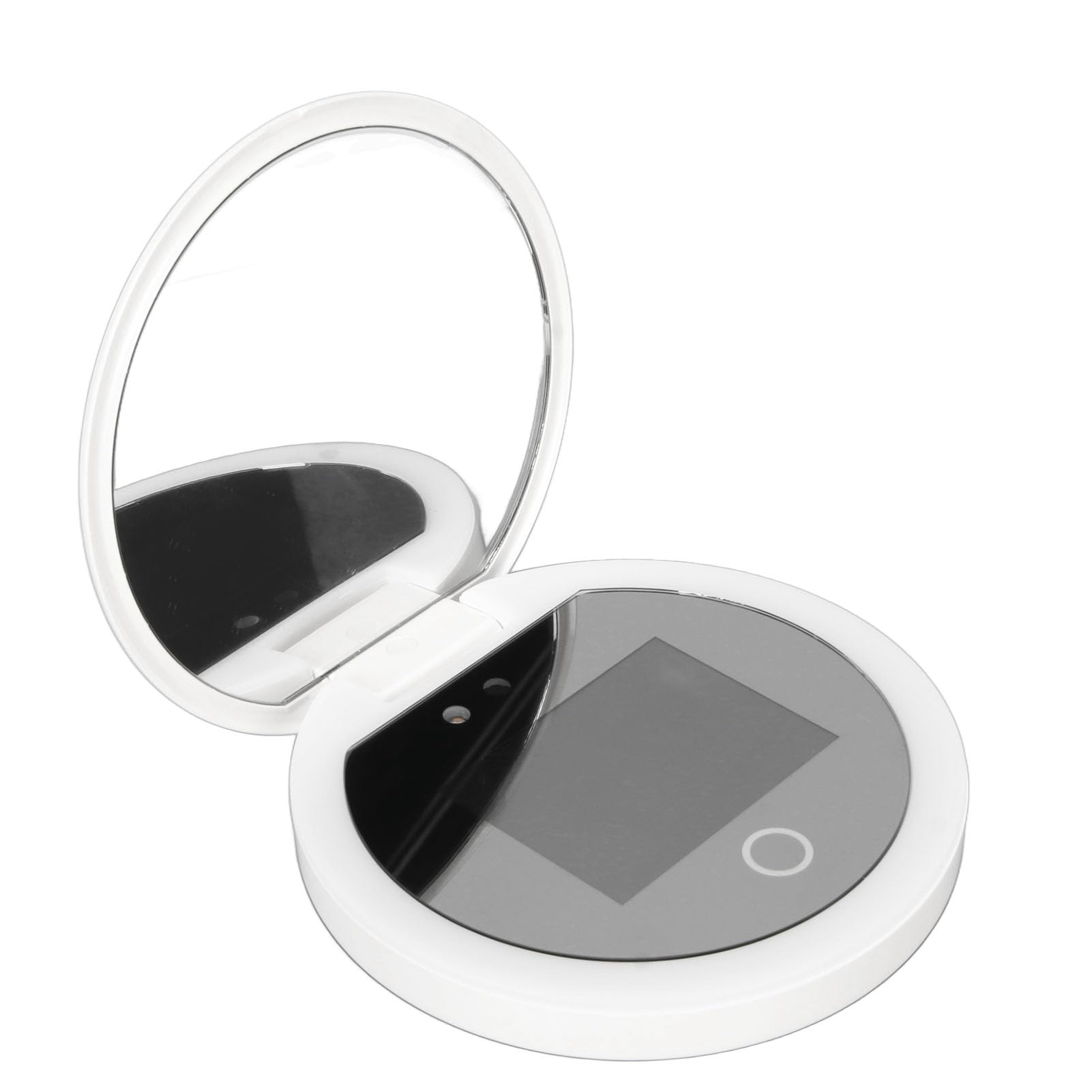 Miroir de Maquillage de Voyage éclairé par LED 3,5 Pouces - Compact Avec Test de Protection Solaire pour Caméra UV - Portable Grossissement 2X